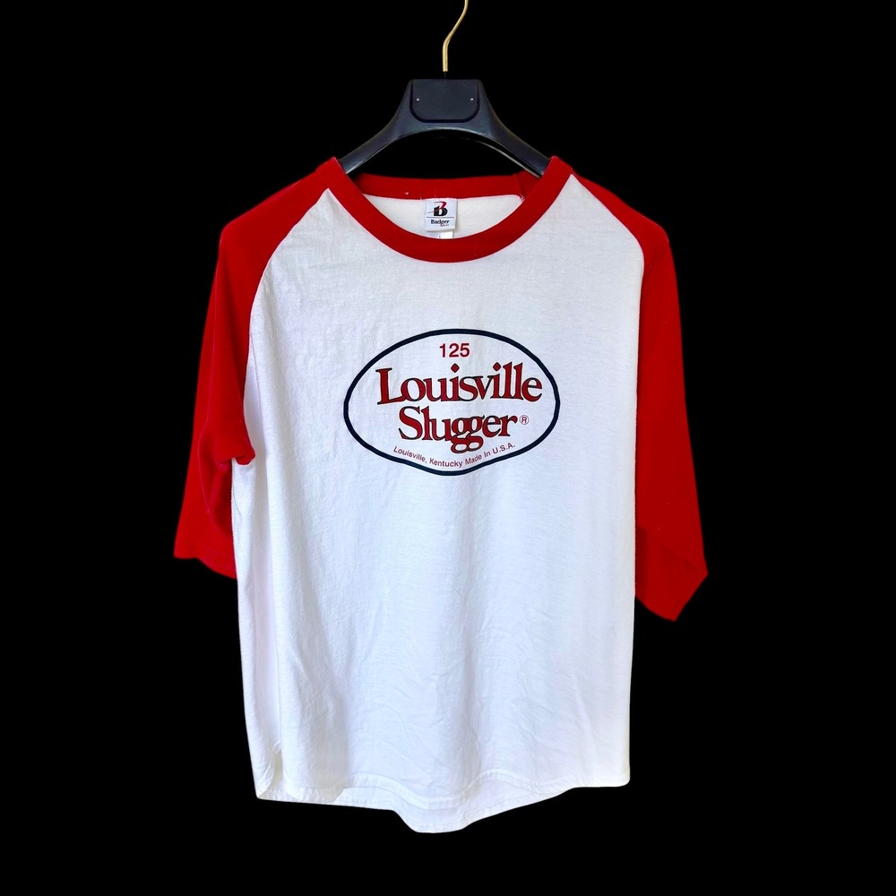 Badger Sport Louisville Slugger Baseball Raglan Tee Red White Mens Large